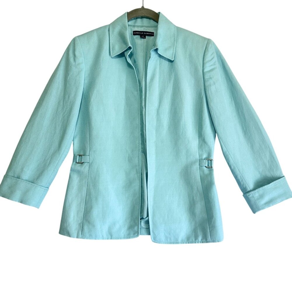 Isabella DeMarco Lt. Blue Open Front Linen Blazer Jacket Sz 4  NWT Office Siren